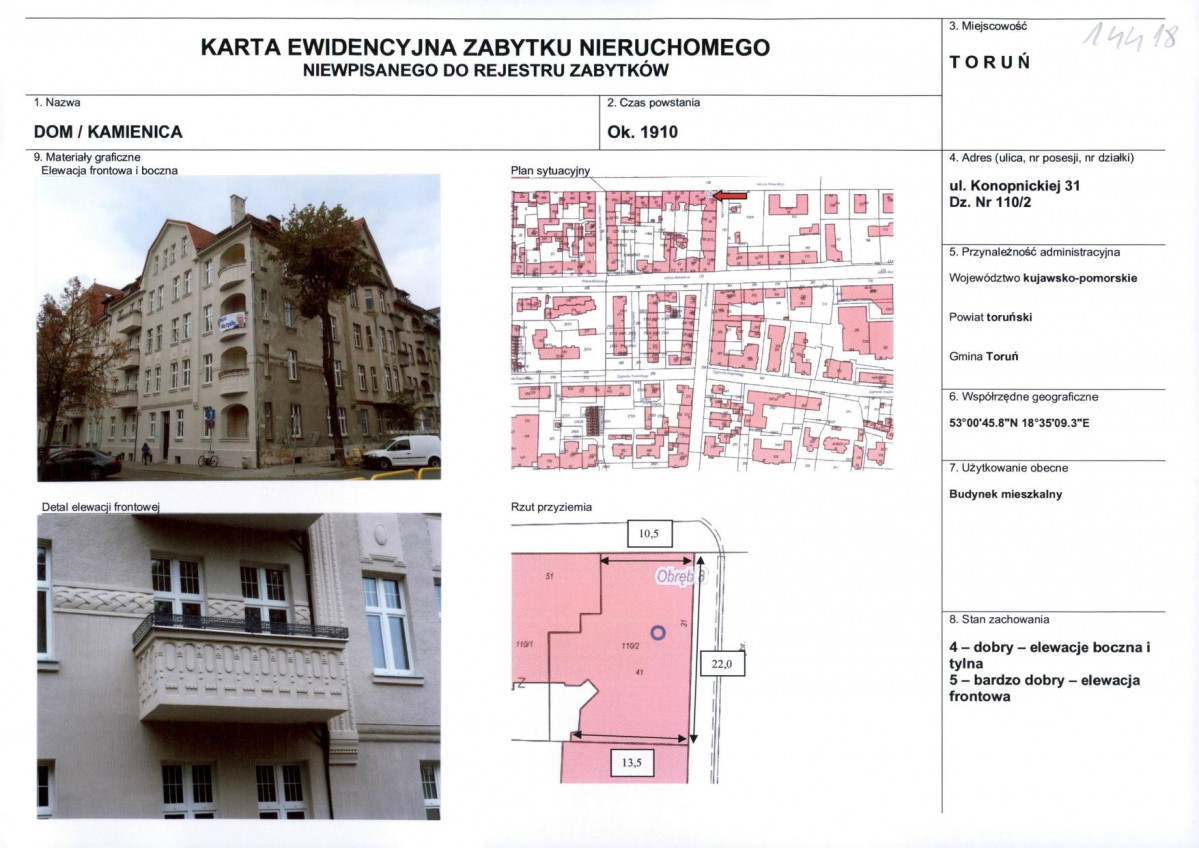 KEZN - Karta obiektu niewpisanego do rejestru, skan nr 1