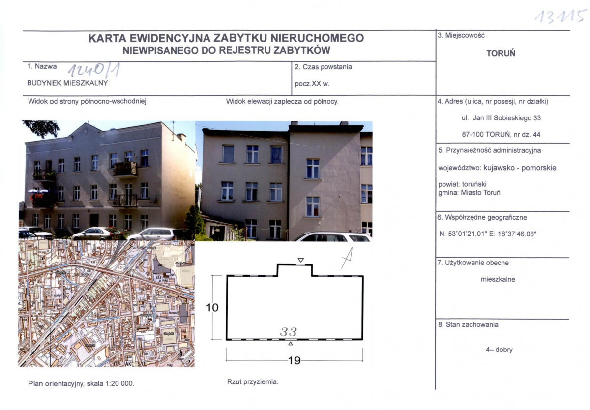 KEZN - Karta obiektu niewpisanego do rejestru, skan nr 1