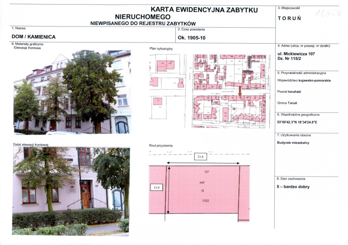 KEZN - Karta obiektu niewpisanego do rejestru, skan nr 1