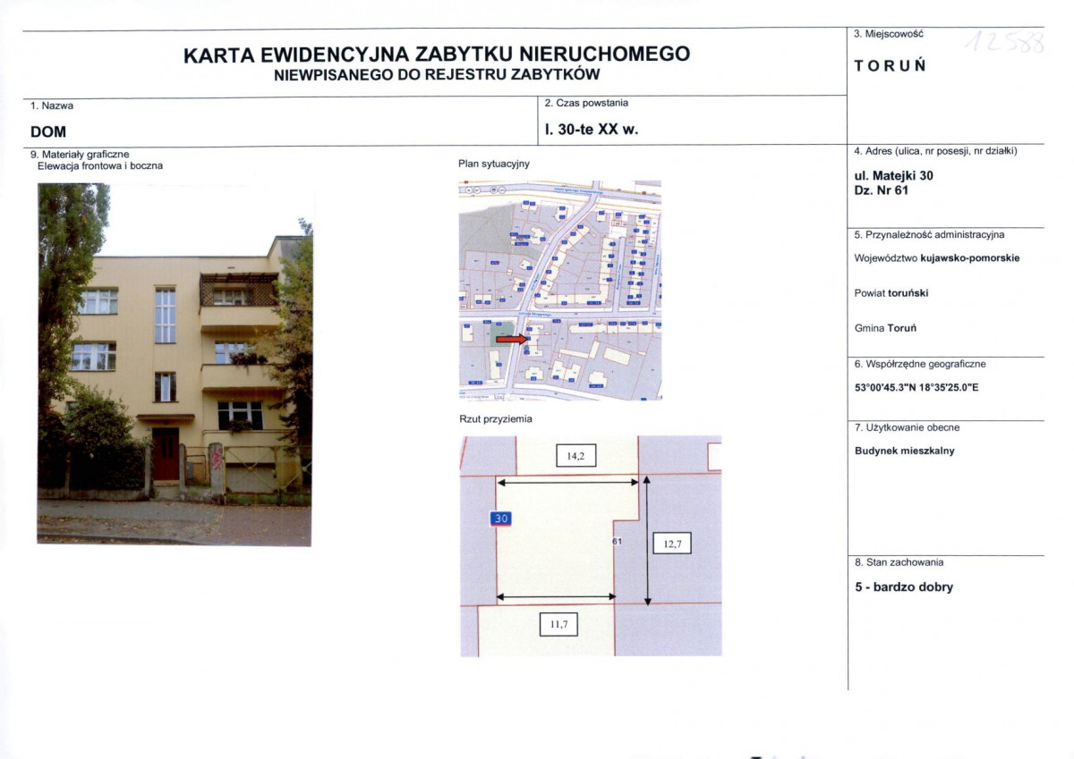 KEZN - Karta obiektu niewpisanego do rejestru, skan nr 1