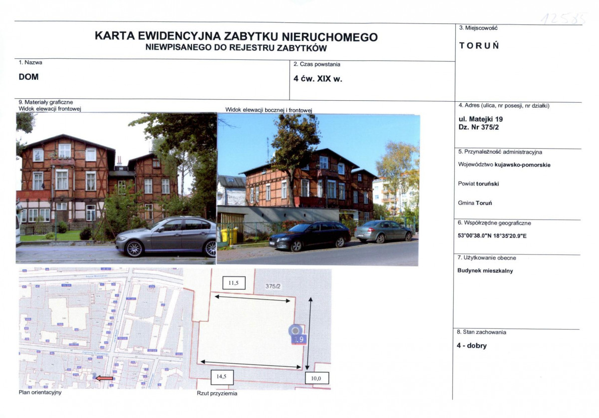 KEZN - Karta obiektu niewpisanego do rejestru, skan nr 1