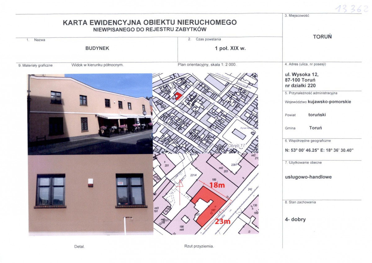 KEZN - Karta obiektu niewpisanego do rejestru, skan nr 1