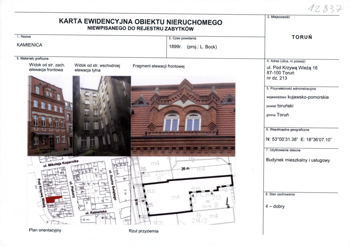 KEZN - Karta obiektu niewpisanego do rejestru, skan nr 1