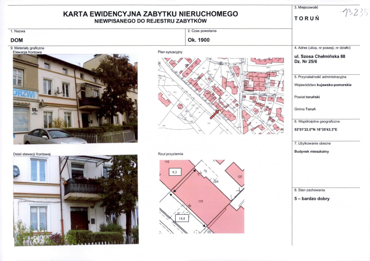KEZN - Karta obiektu niewpisanego do rejestru, skan nr 1
