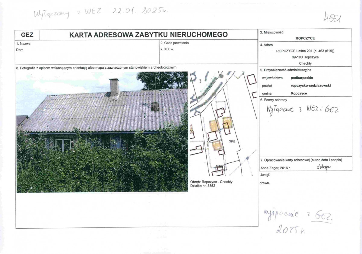 Karta obiektu niewpisanego do rejestru, skan nr 1