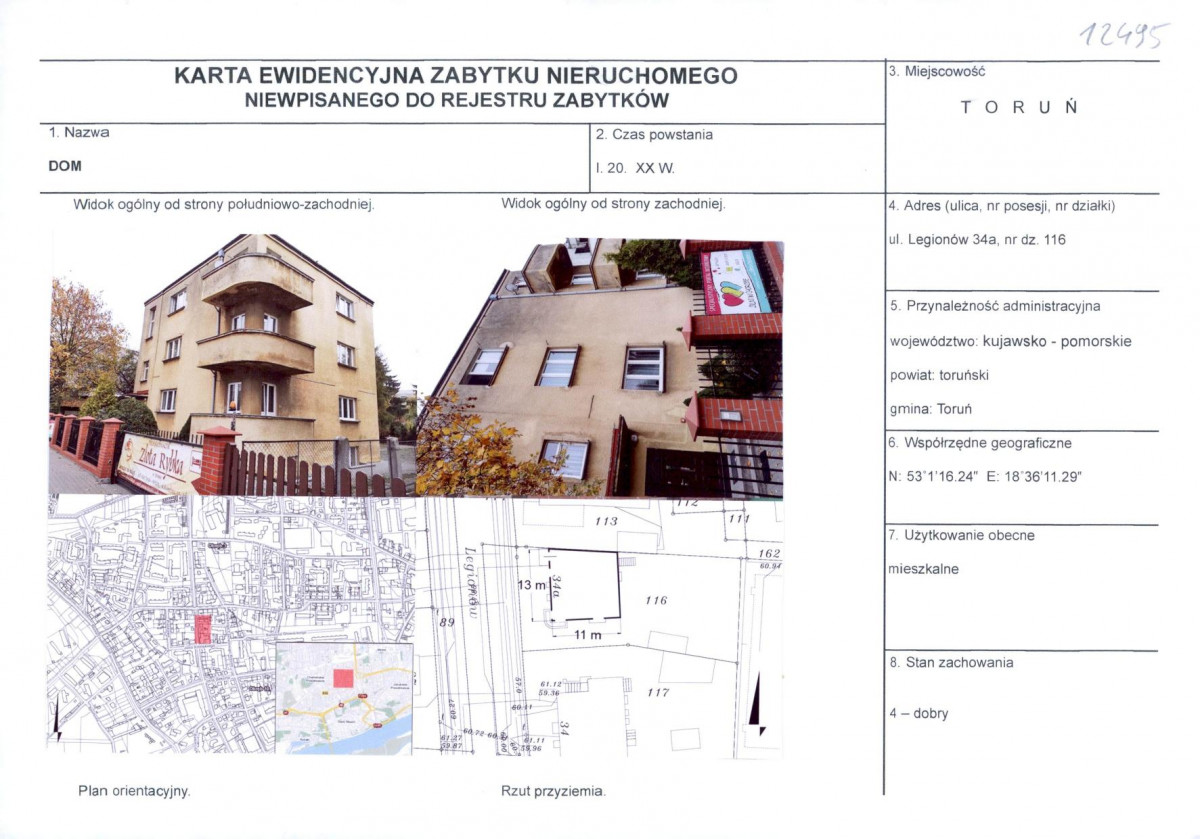 KEZN - Karta obiektu niewpisanego do rejestru, skan nr 1