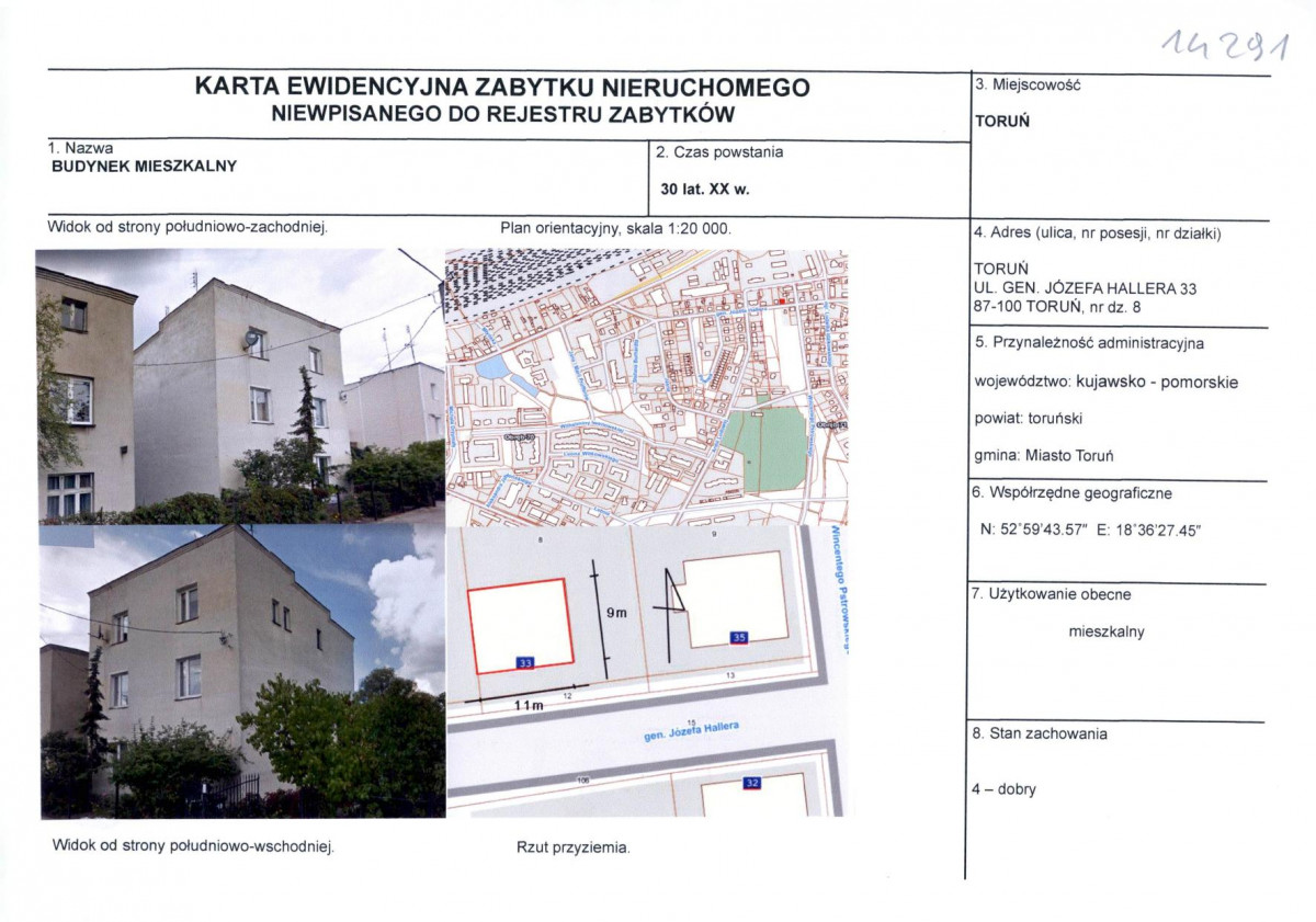 KEZN - Karta obiektu niewpisanego do rejestru, skan nr 1
