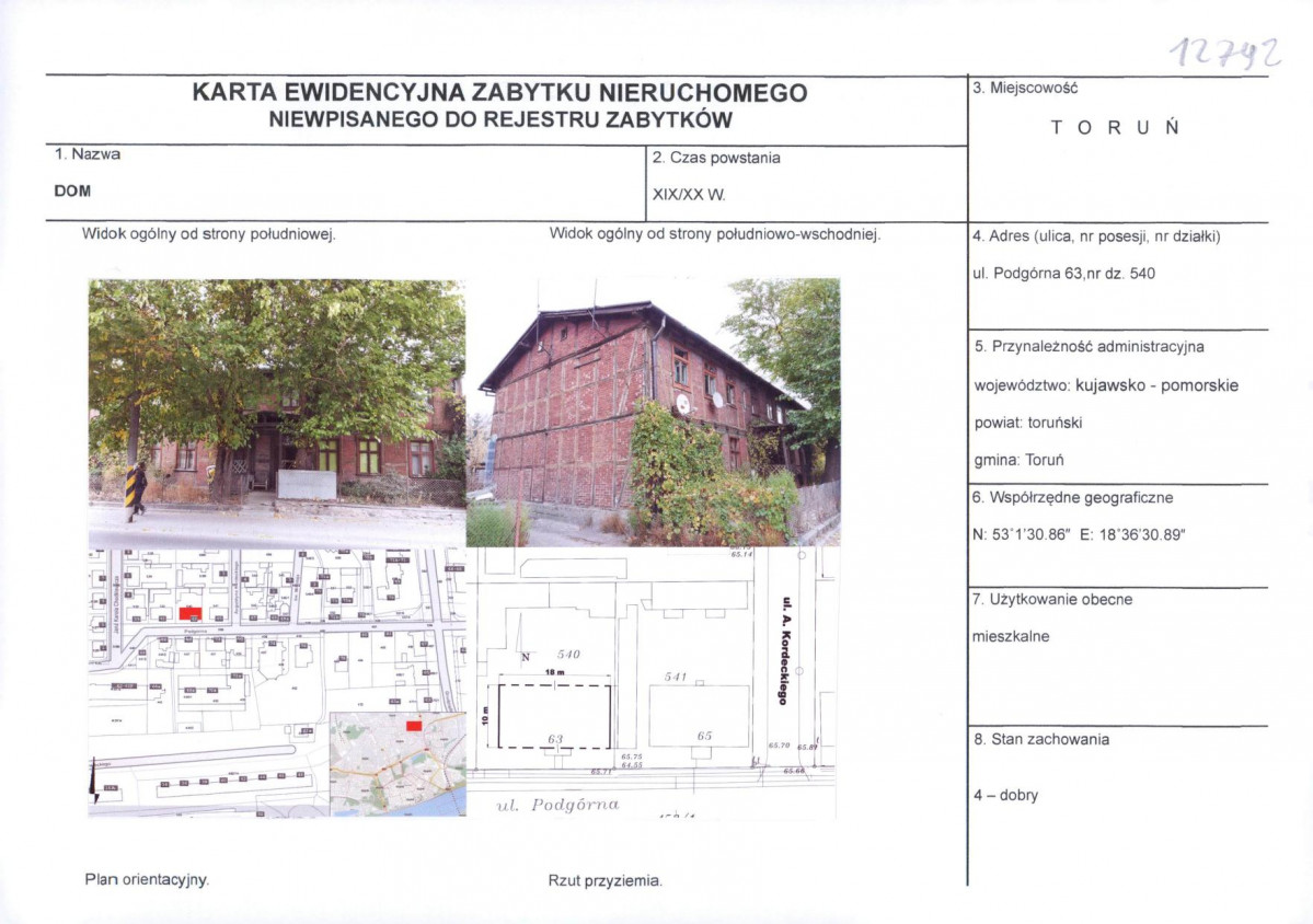 KEZN - Karta obiektu niewpisanego do rejestru, skan nr 1