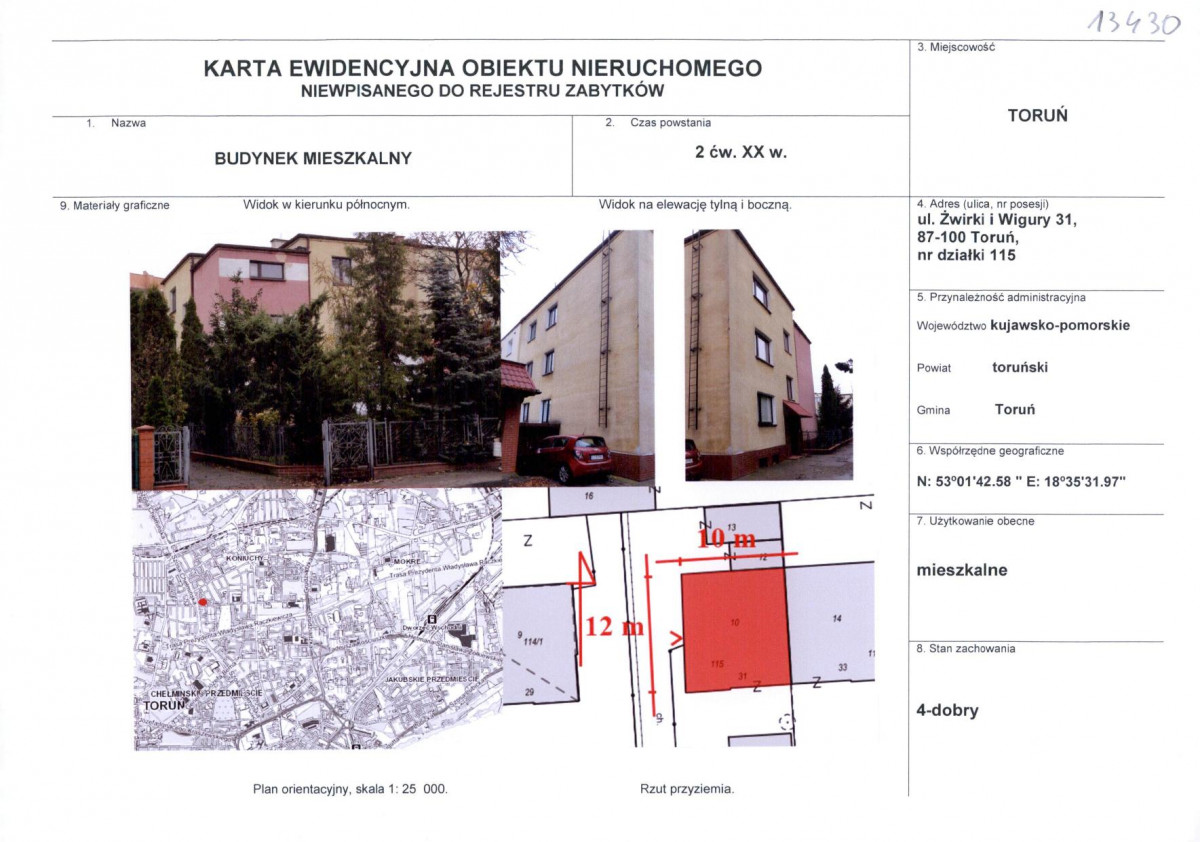 KEZN - Karta obiektu niewpisanego do rejestru, skan nr 1
