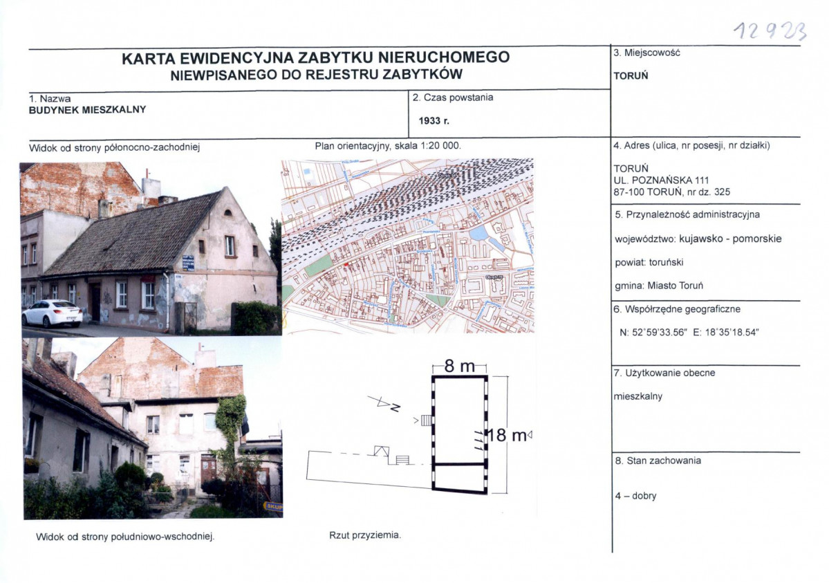 KEZN - Karta obiektu niewpisanego do rejestru, skan nr 1
