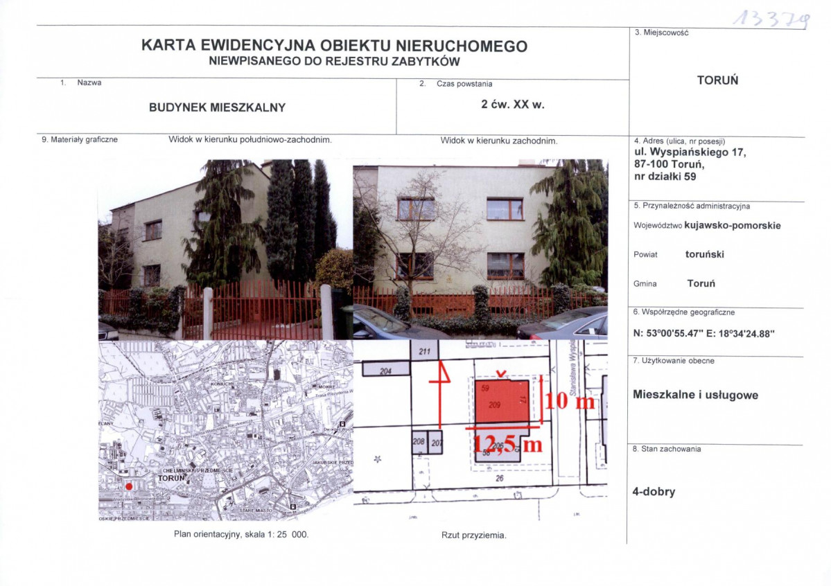 KEZN - Karta obiektu niewpisanego do rejestru, skan nr 1