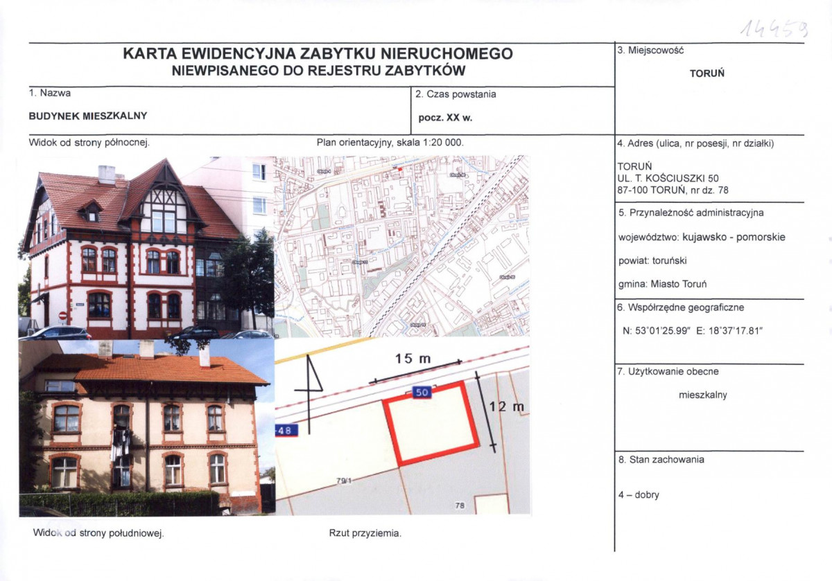 KEZN - Karta obiektu niewpisanego do rejestru, skan nr 1