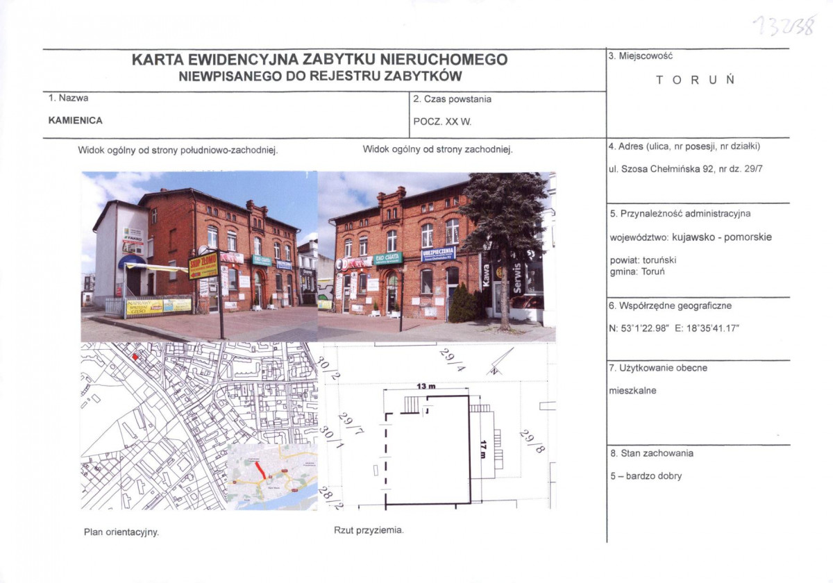 KEZN - Karta obiektu niewpisanego do rejestru, skan nr 1
