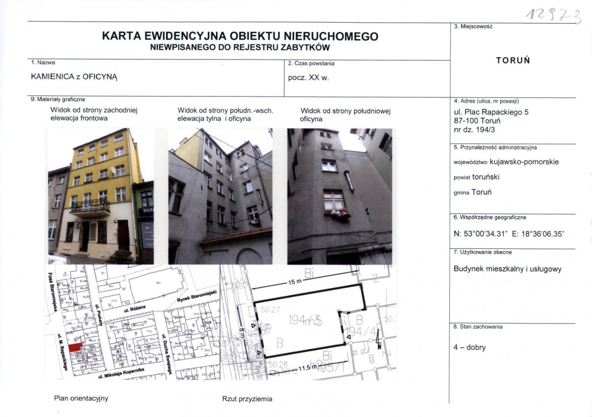 KEZN - Karta obiektu niewpisanego do rejestru, skan nr 1