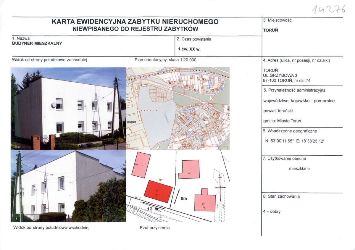 KEZN - Karta obiektu niewpisanego do rejestru, skan nr 1