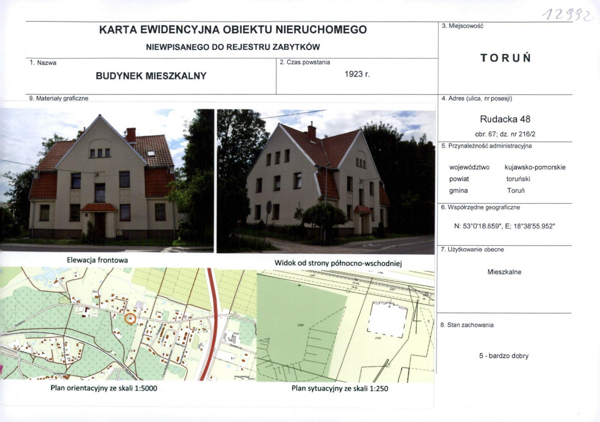 KEZN - Karta obiektu niewpisanego do rejestru, skan nr 1