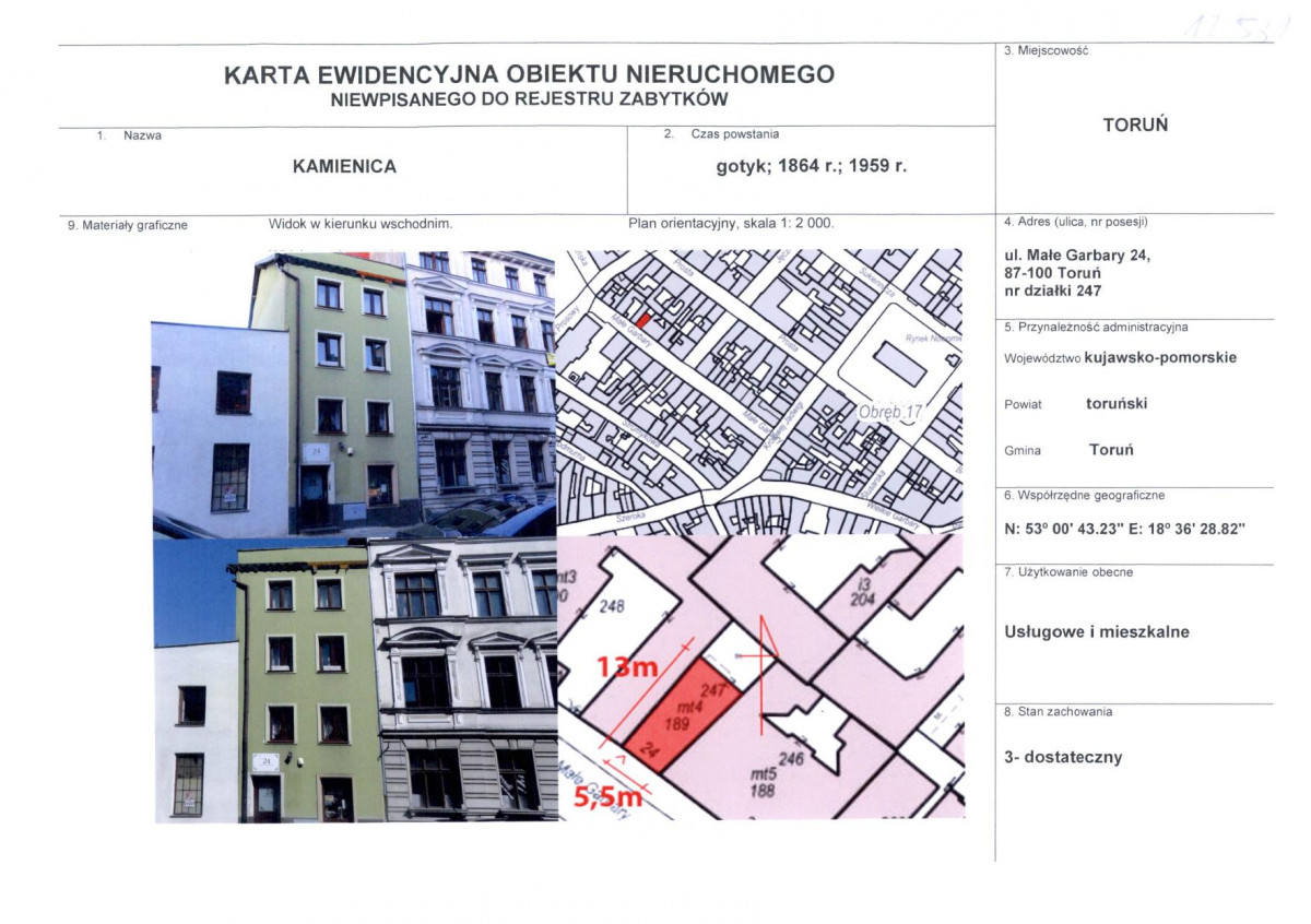 KEZN - Karta obiektu niewpisanego do rejestru, skan nr 1