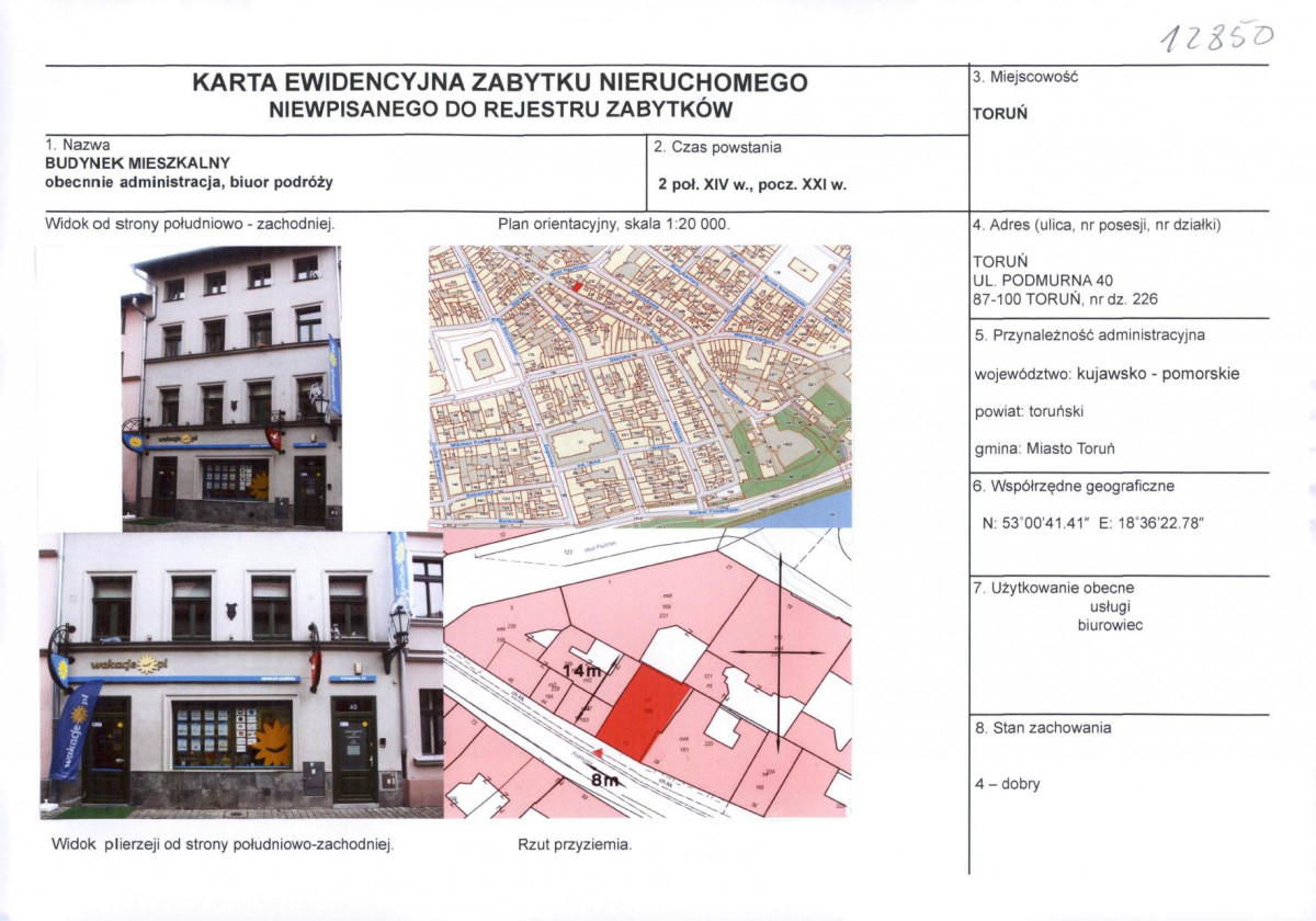 KEZN - Karta obiektu niewpisanego do rejestru, skan nr 1
