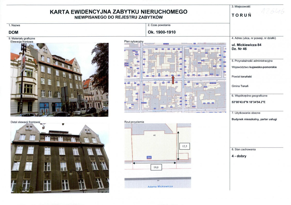 KEZN - Karta obiektu niewpisanego do rejestru, skan nr 1