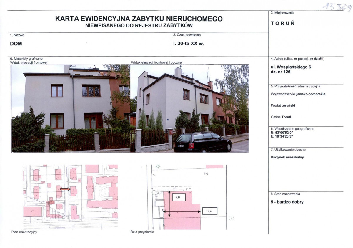 KEZN - Karta obiektu niewpisanego do rejestru, skan nr 1