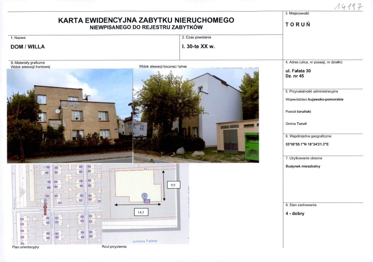 KEZN - Karta obiektu niewpisanego do rejestru, skan nr 1