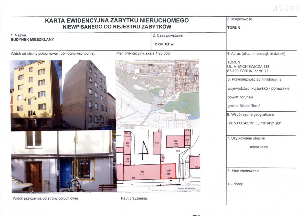 KEZN - Karta obiektu niewpisanego do rejestru, skan nr 1