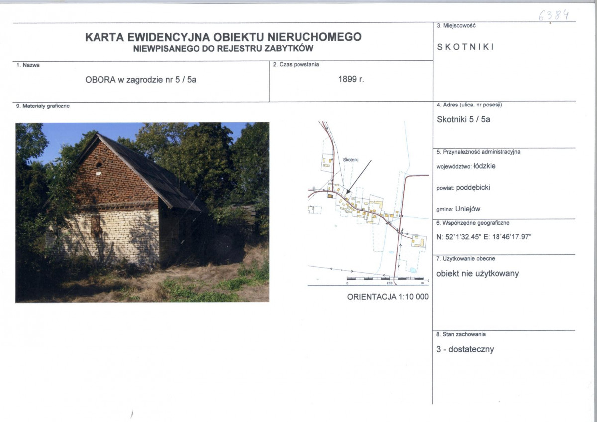 Karta obiektu niewpisanego do rejestru, skan nr 1