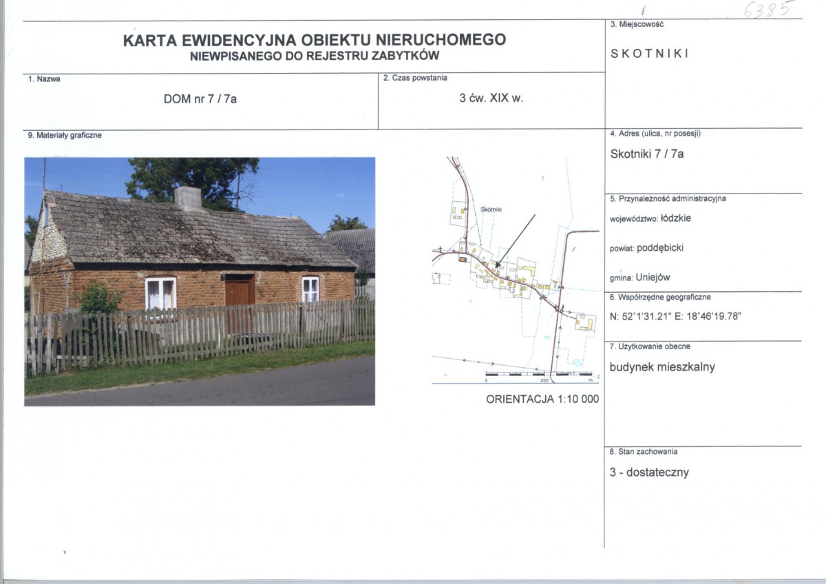Karta obiektu niewpisanego do rejestru, skan nr 1