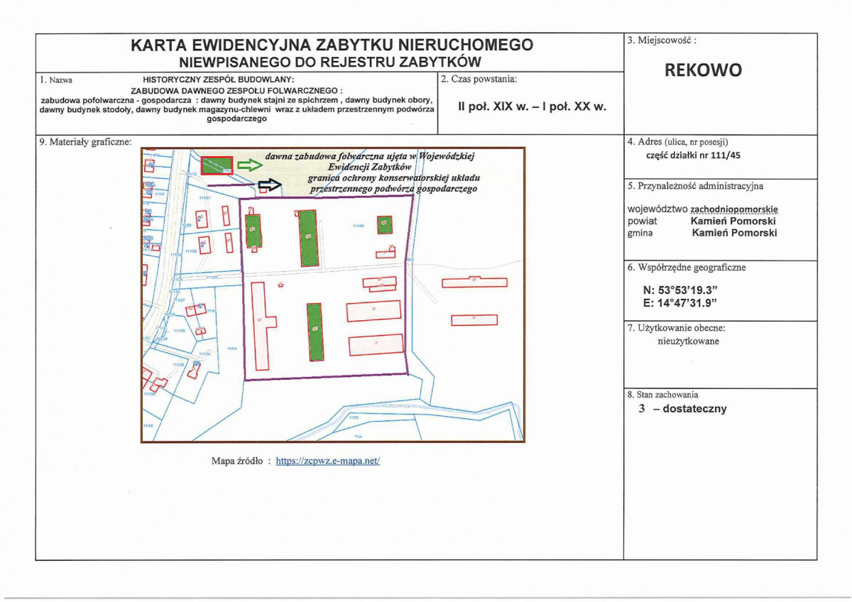Karta obiektu niewpisanego do rejestru, skan nr 1