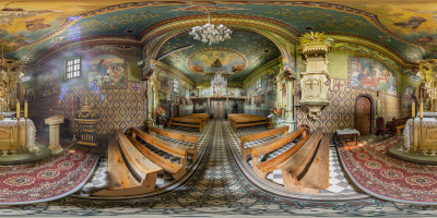 Poręba Wielka, kościół parafialny pw. św. Bartłomieja, zdjęcie panoramiczne 