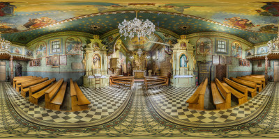 Poręba Wielka, kościół parafialny pw. św. Bartłomieja, zdjęcie panoramiczne 